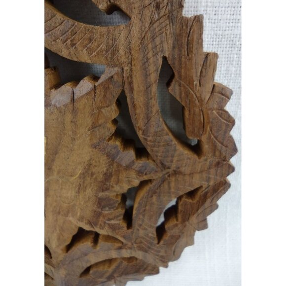 Hand Carved Wooden Kitchen Trivet Three Footed Fall Motif Gold Leaf Vintage 4.5" - Picture 10 of 12